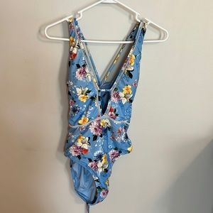 Nanette Lepore- blue floral printed one piece swimsuit
